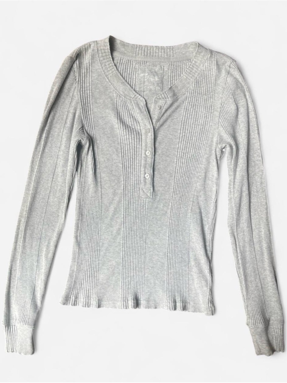 aerie light grey henley casual cozy loungewear long sleeve sz large